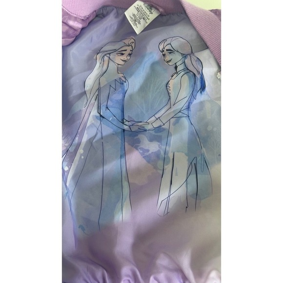 Disney Frozen 2 Elsa Anna Purple Ruffle Bomber Jacket - Size 5/6 - Picture 4 of 9